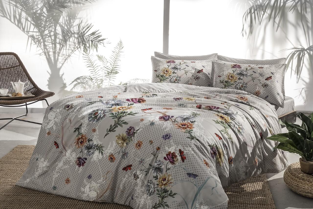 Двуспальное евро постельное белье TAС Lucinda gri Сатин | Постільна ...