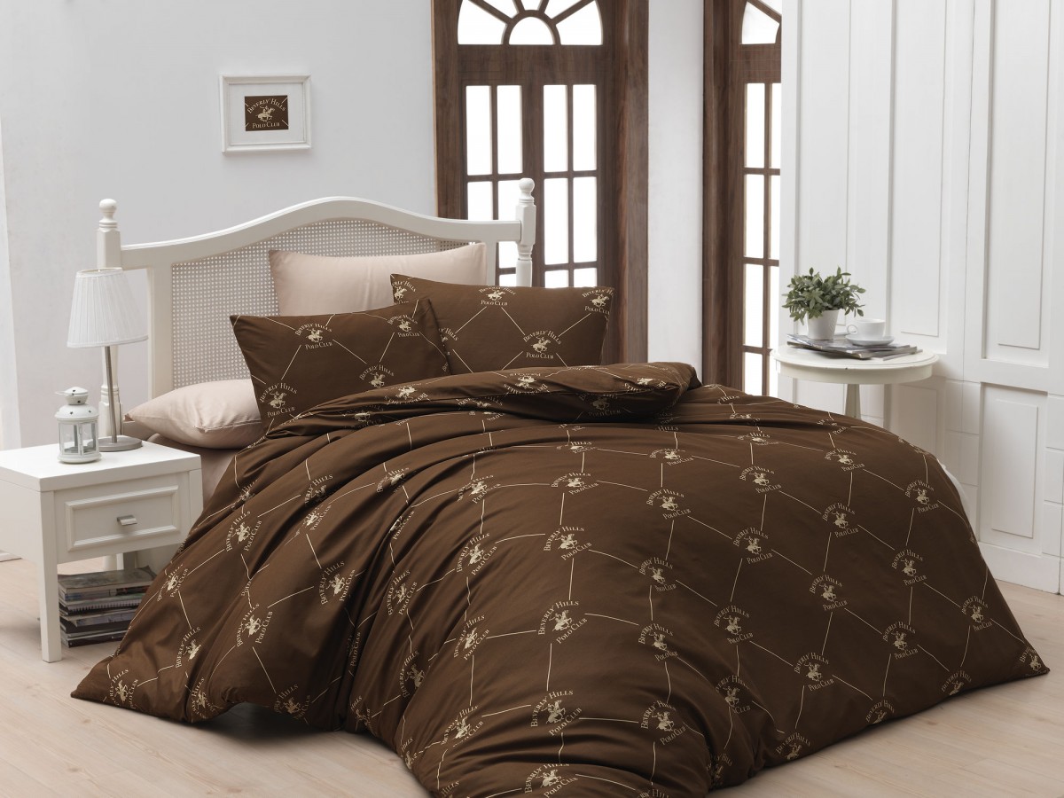 Двуспальное евро постельное белье US Polo Club 006 Brown Ранфорс ...