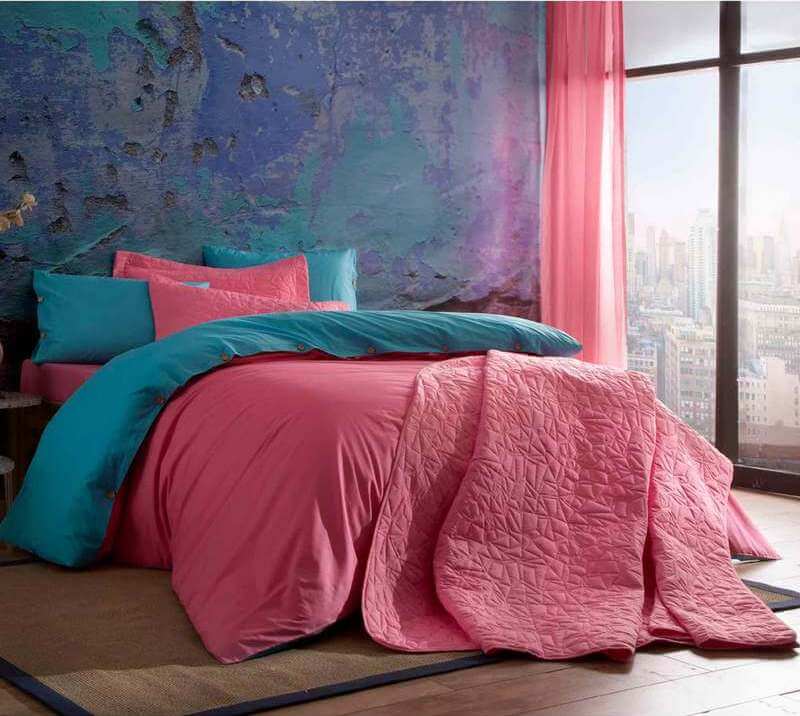 Двуспальное евро постельное белье TAC Colorful Pink Ранфорс / простынь ...