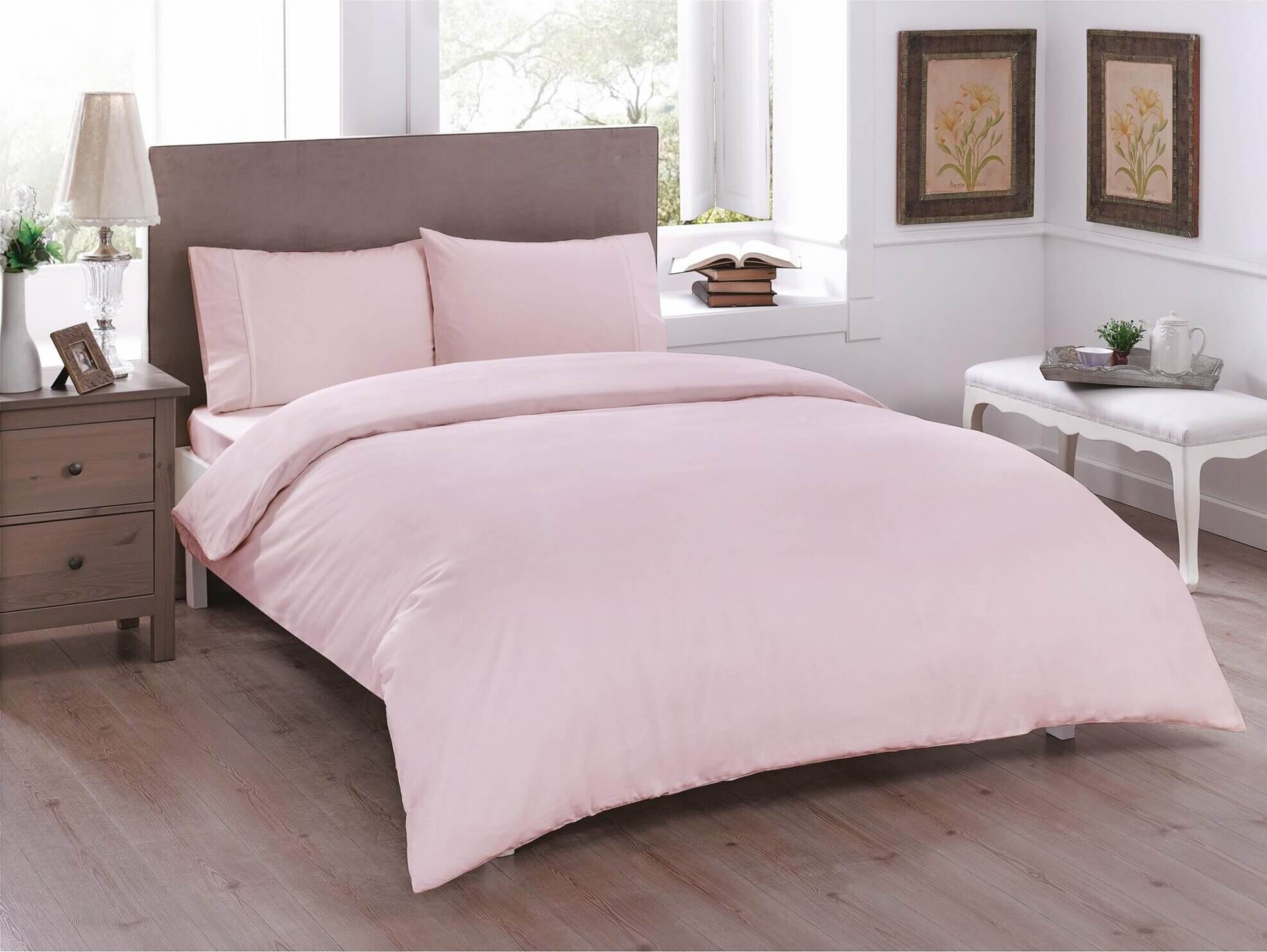 Двуспальное евро постельное белье TAC Basic Light Pink Ранфорс